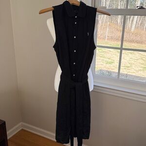 POLO RALPH LAUREN Black Linen Belt Sleeveless Shirt Dress w/White Pony Size 10